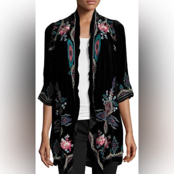 Johnny Was Aveza Draped Velvet Embroidered Aztec Silk Blend Coat Kimono size PS - Picture 9 of 10